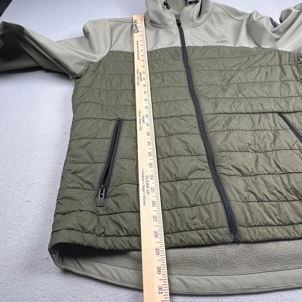 Hurley Softshell Fleece Lined Hooded Jacket Mens XL Olive Green Full Zip